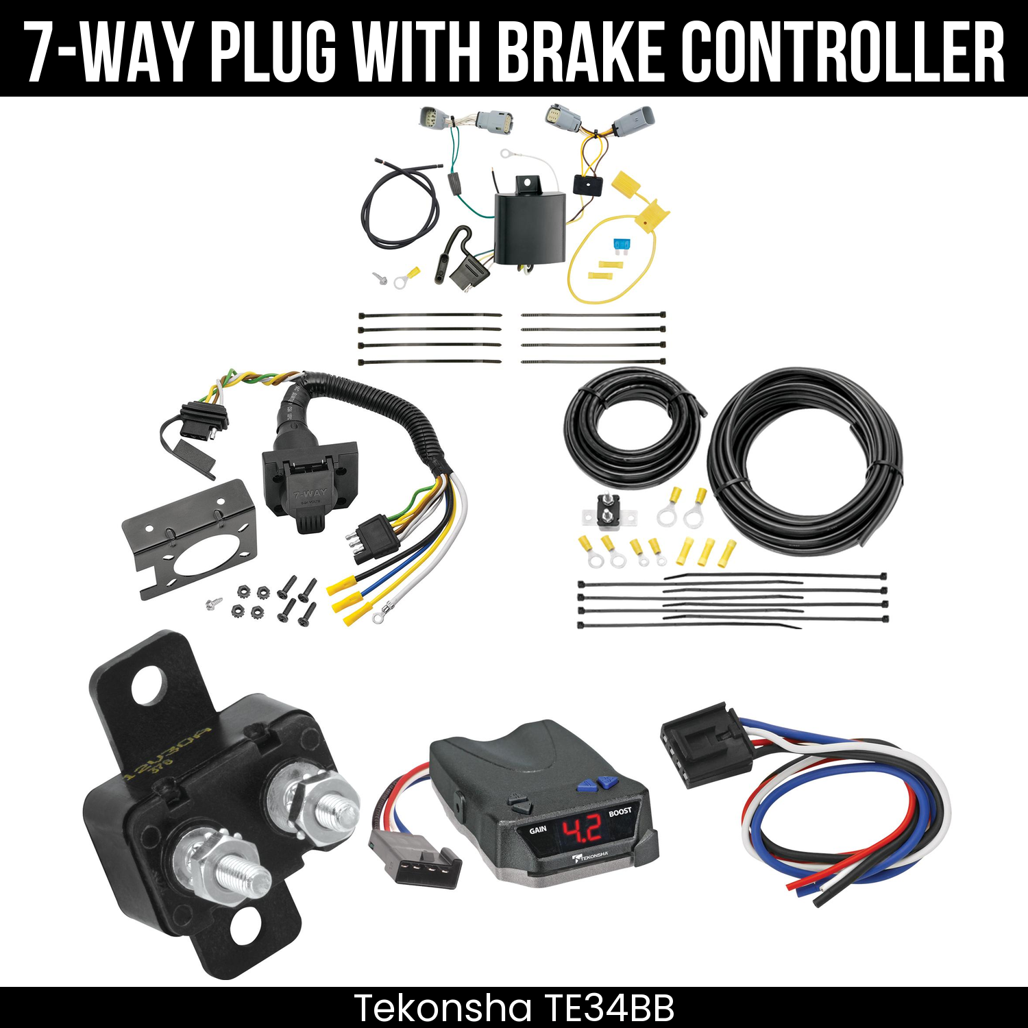 Trailer Wiring 7-Way Plug w/ Bracket , Tekonsha Brake EVN Control