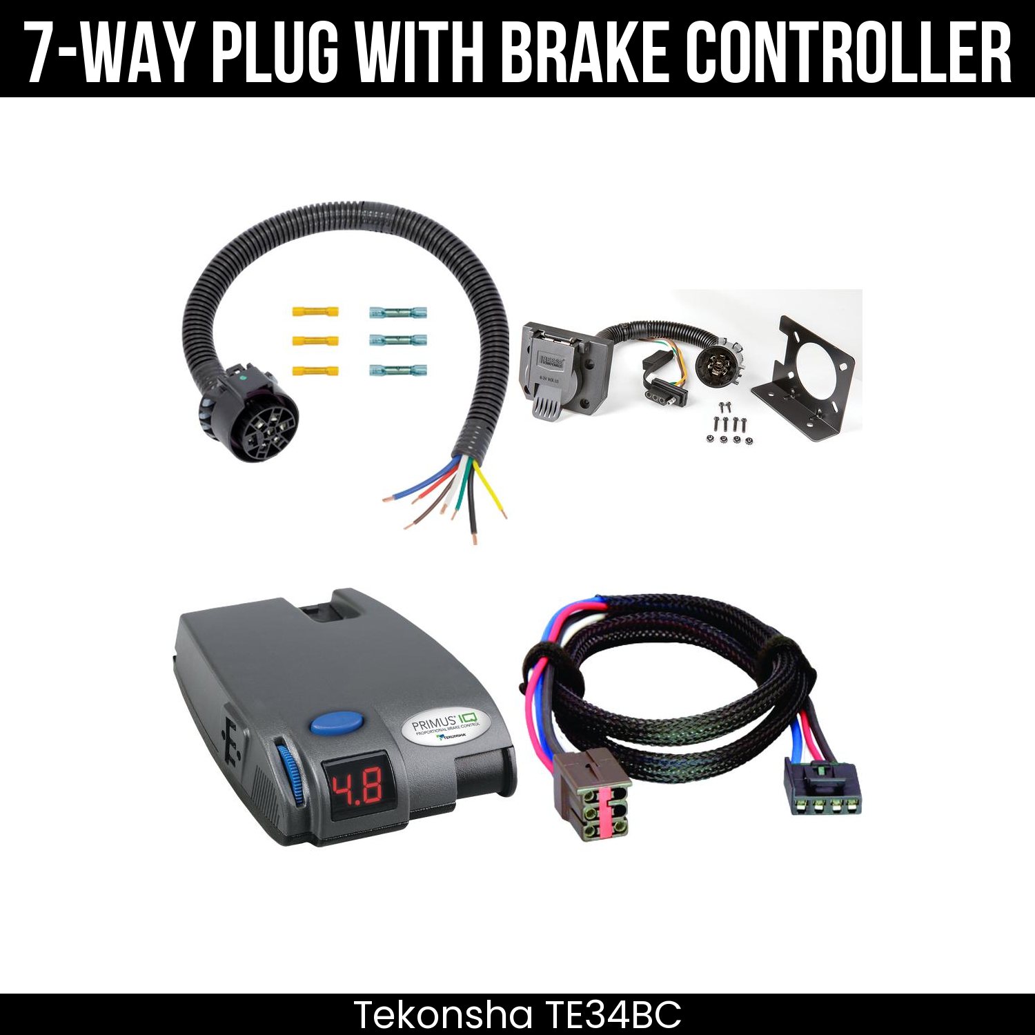 Trailer Wiring 7-Way Plug w/ Bracket , Tekonsha Primus IQ Brake Control