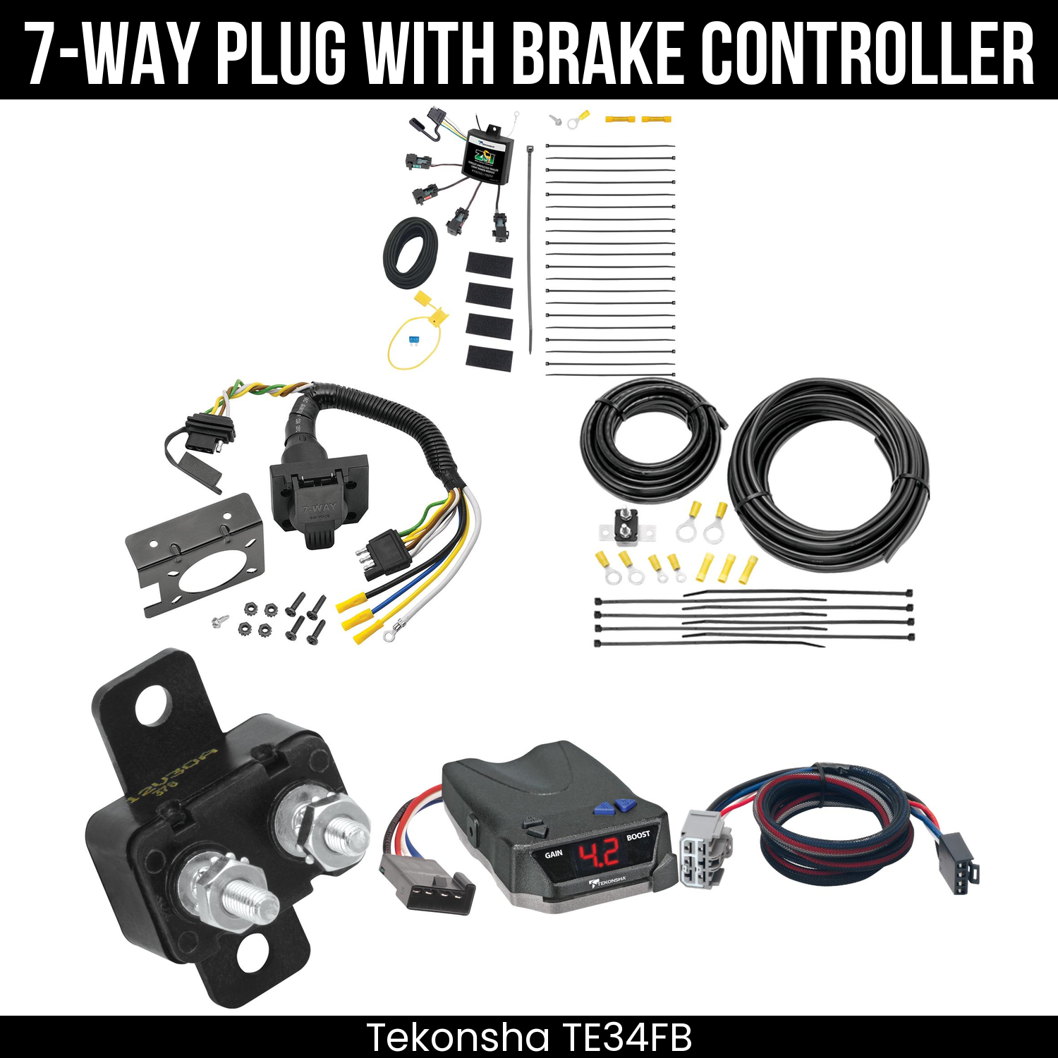 Trailer Wiring 7-Way Plug w/ Bracket , Tekonsha Brake EVN Control