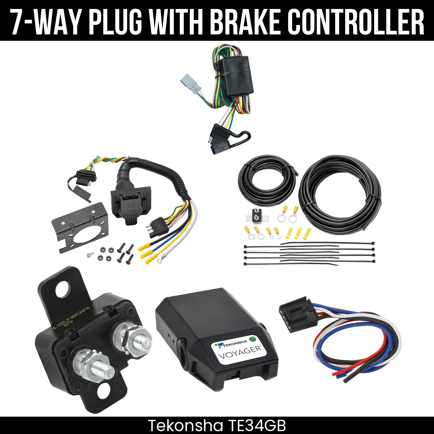 Trailer Wiring 7-Way Plug w/ Bracket , Tekonsha Voyager Brake Control