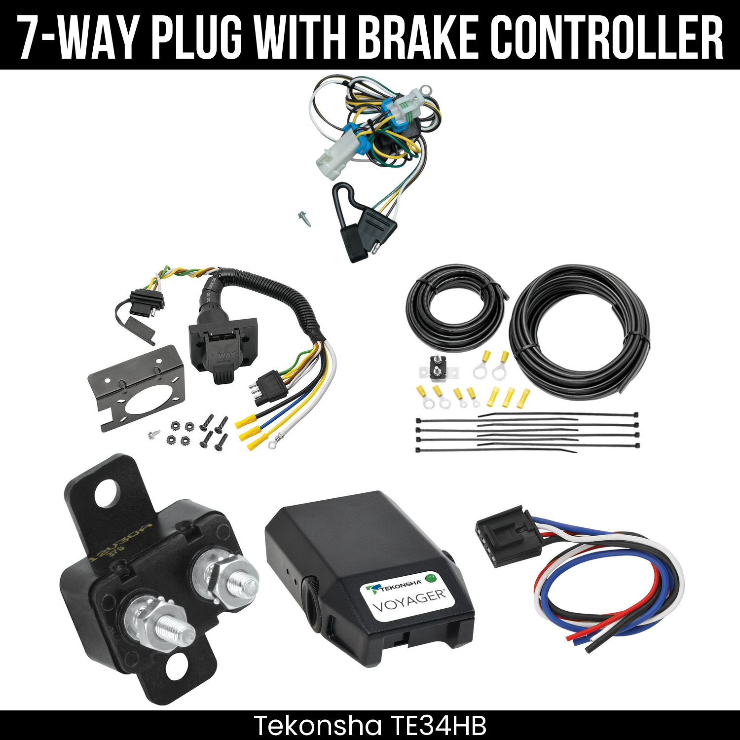 Trailer Wiring 7-Way Plug w/ Bracket , Tekonsha Voyager Brake Control