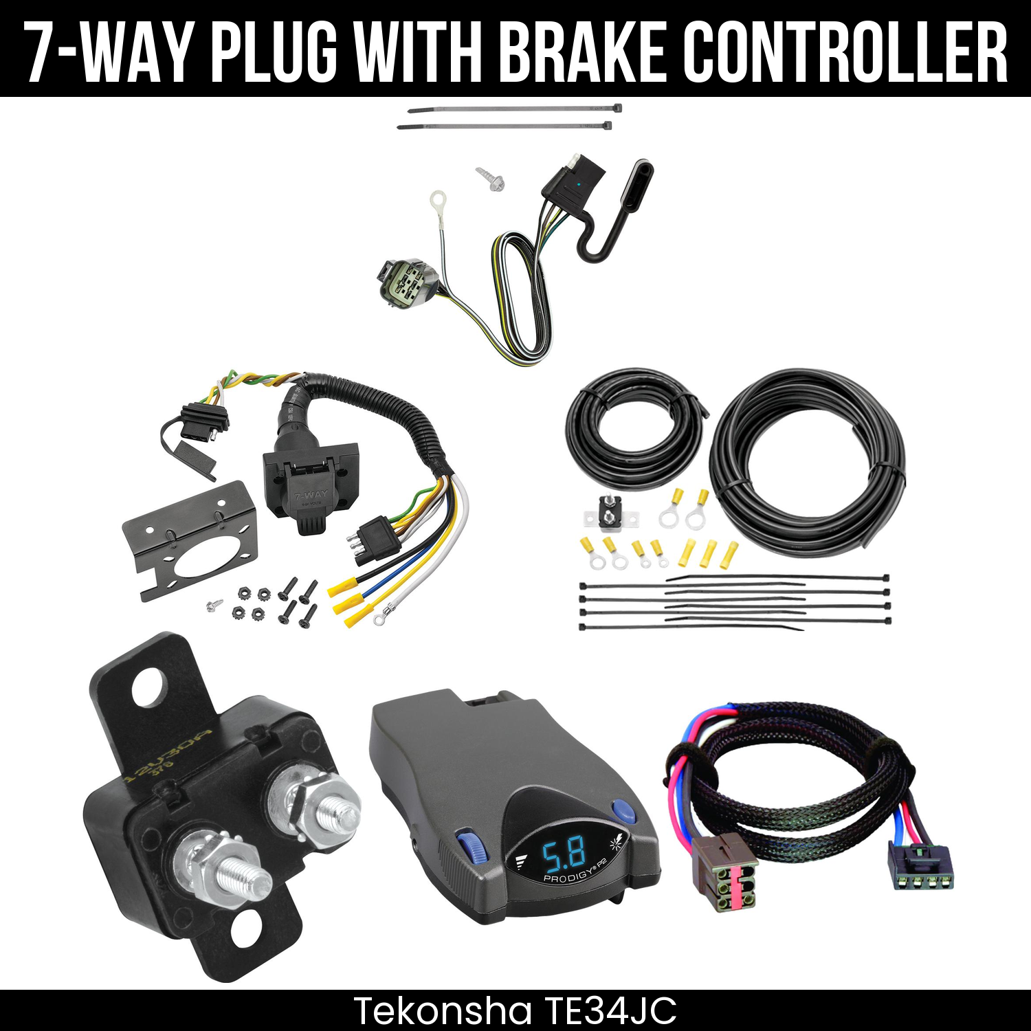 Trailer Wiring 7-Way Plug w/ Bracket , Tekonsha Prodigy P2 Brake Control