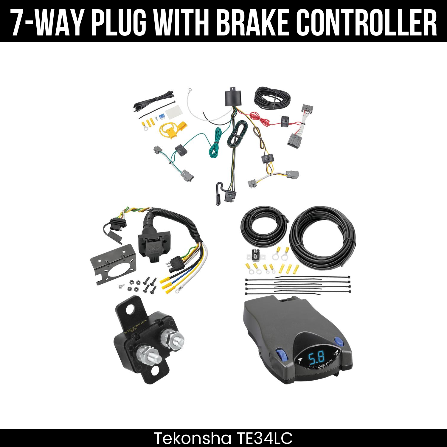 Trailer Wiring 7-Way Plug w/ Bracket , Tekonsha Prodigy P2 Brake Control