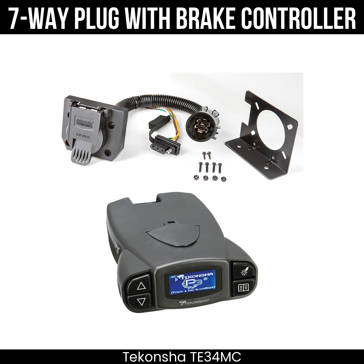 Trailer Wiring 7-Way Plug w/ Bracket , Tekonsha Prodigy P3 Brake Control