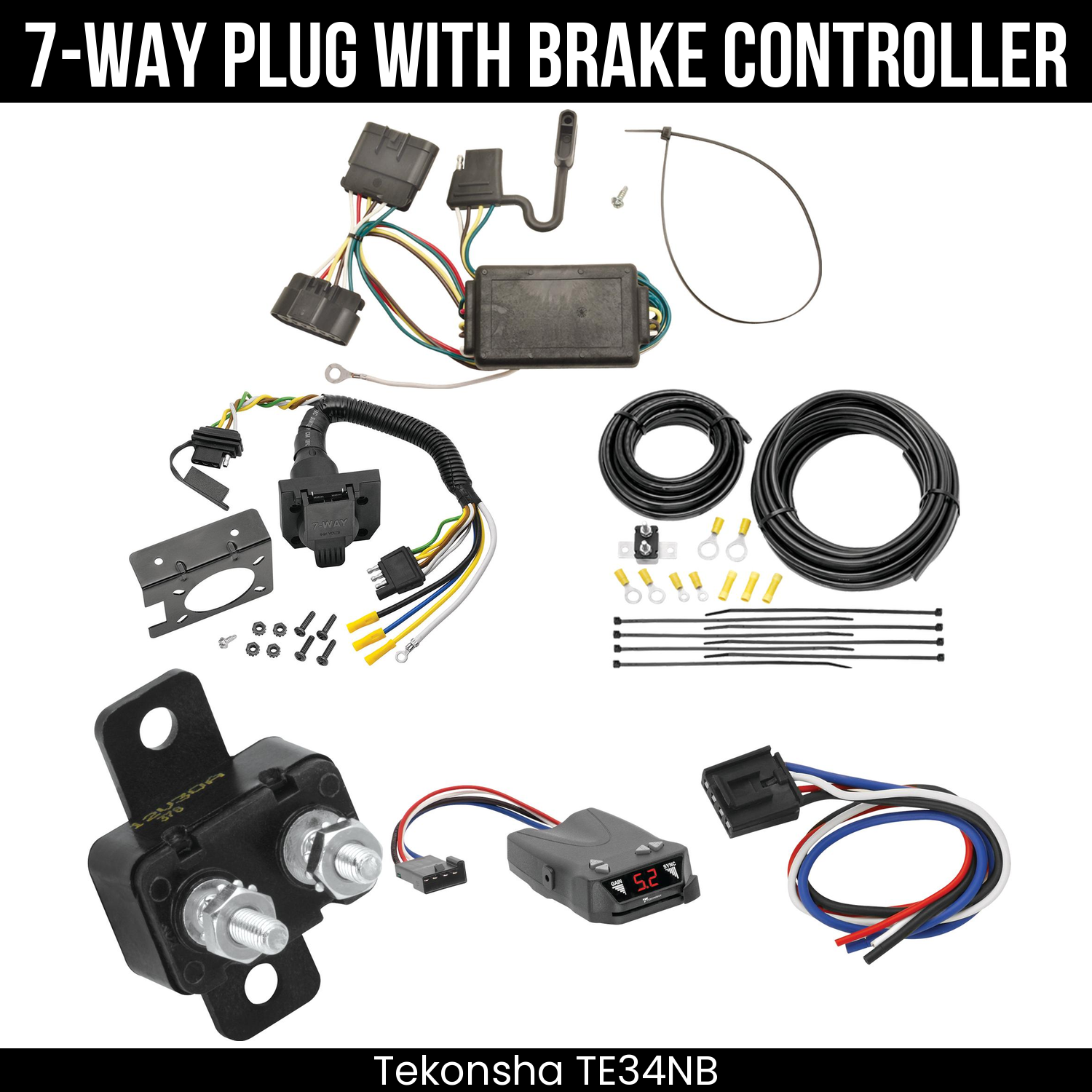 Trailer Wiring 7-Way Plug w/ Bracket , Tekonsha Brakeman IV Brake Control