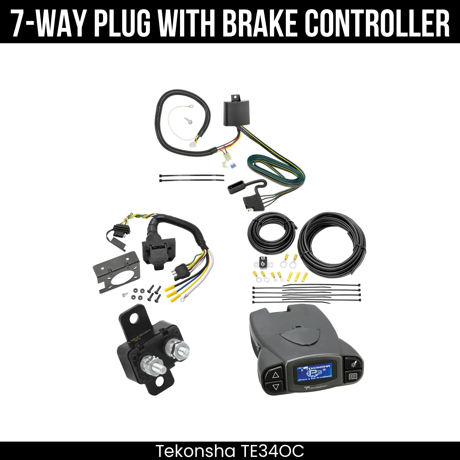 Trailer Wiring 7-Way Plug w/ Bracket , Tekonsha Prodigy P3 Brake Control