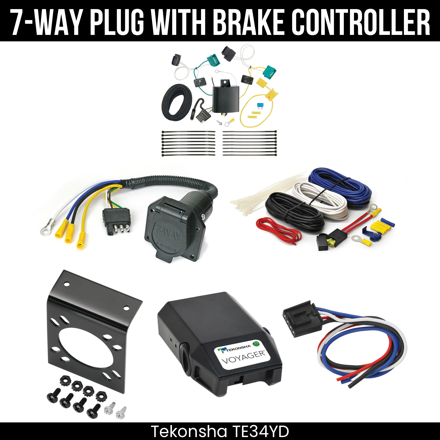 Trailer Wiring 7-Way Economy Plug w/ Bracket , Tekonsha Voyager Brake Control