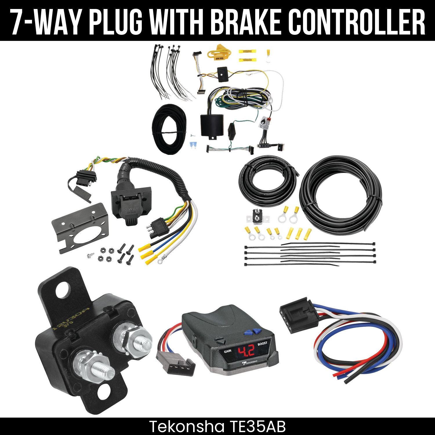 Trailer Wiring 7-Way Plug w/ Bracket , Tekonsha Brake EVN Control