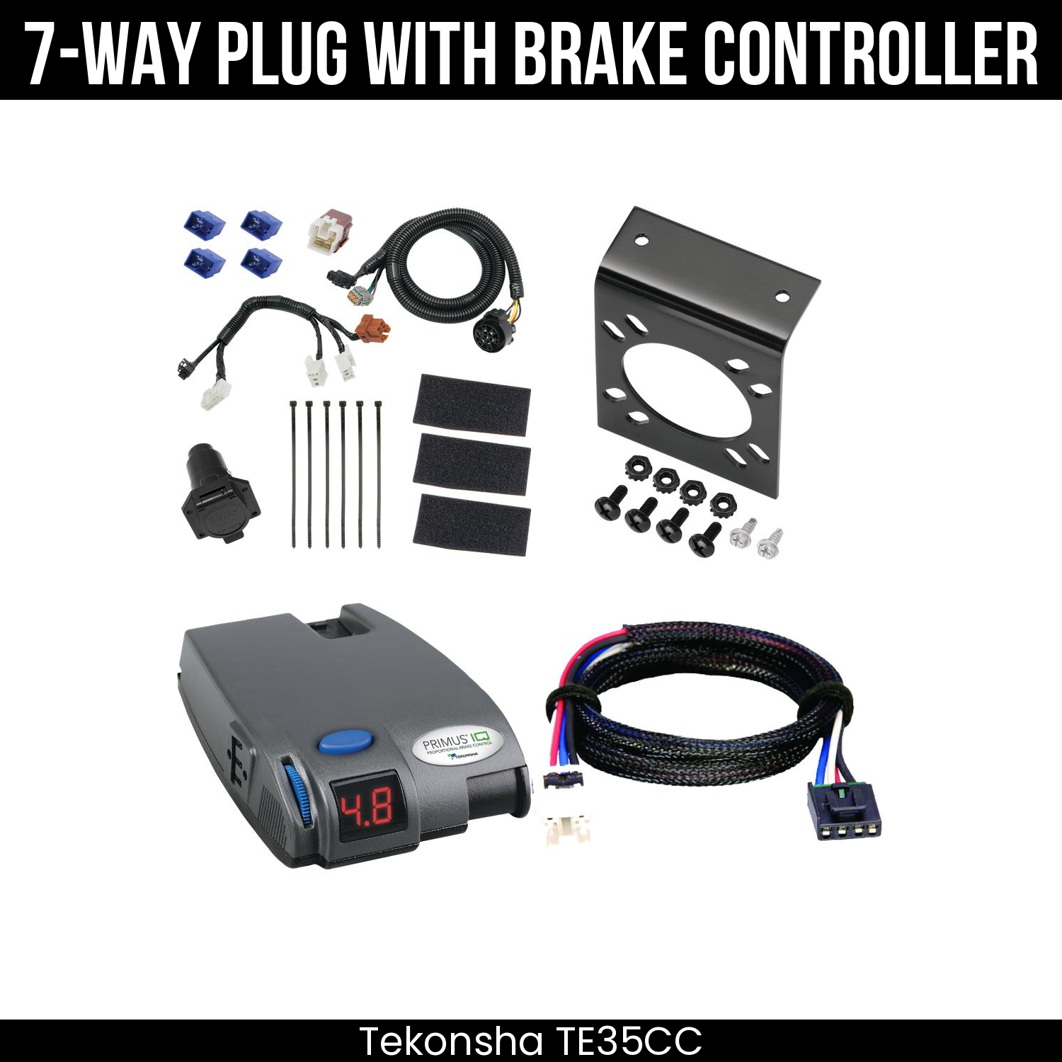Trailer Wiring 7-Way Plug w/ Bracket , Tekonsha Primus IQ Brake Control