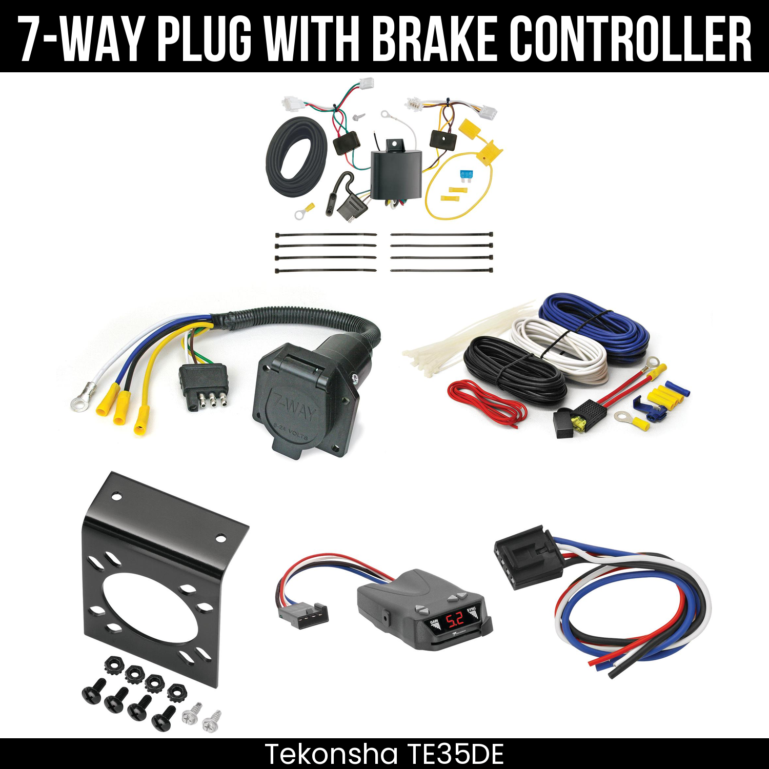 Trailer Wiring 7-Way Economy Plug w/ Bracket , Tekonsha Brakeman IV Brake Control