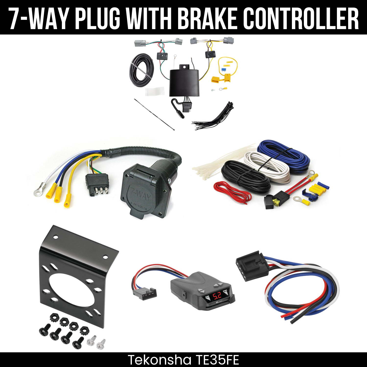 Trailer Wiring 7-Way Economy Plug w/ Bracket , Tekonsha Brakeman IV Brake Control