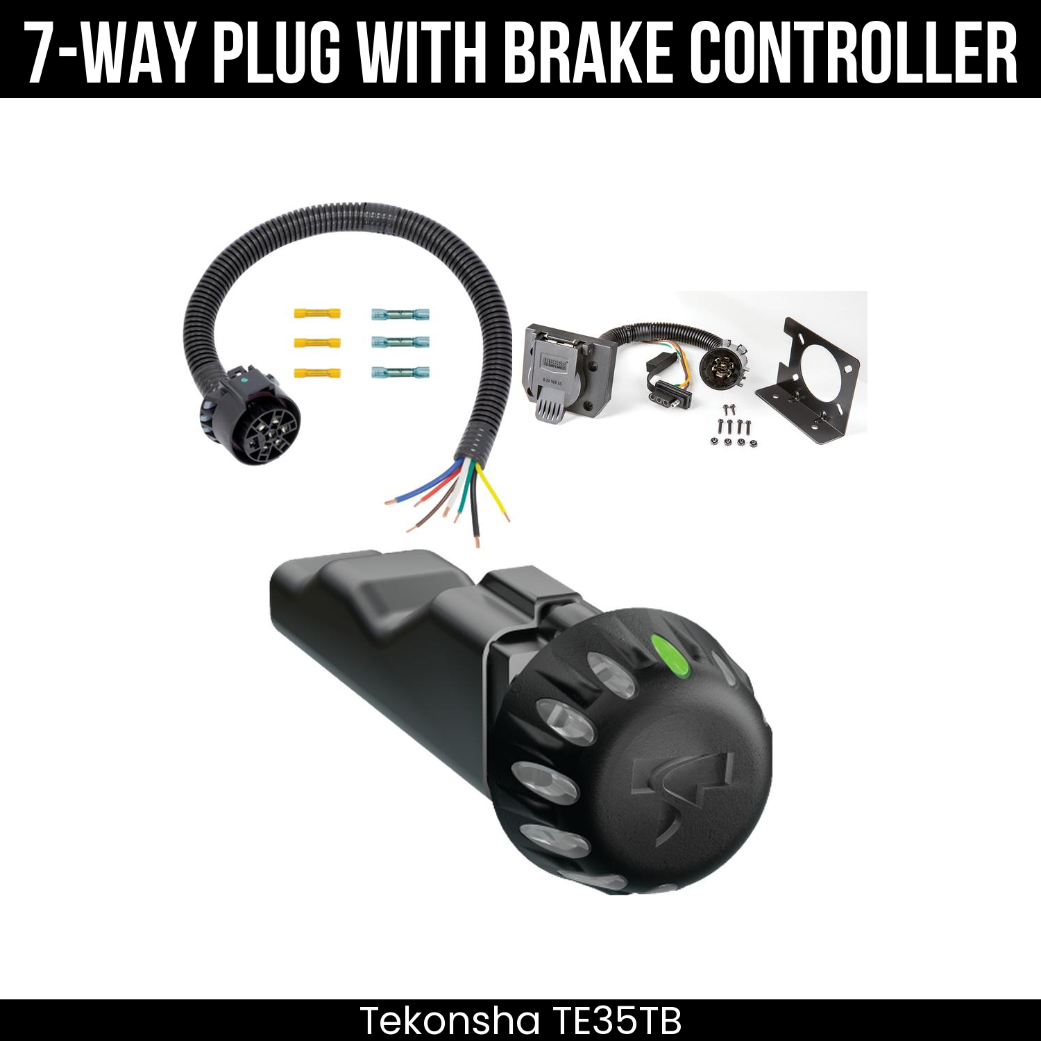 Trailer Wiring 7-Way Plug w/ Bracket , Tekonsha Voyager iD Smart Brake Control