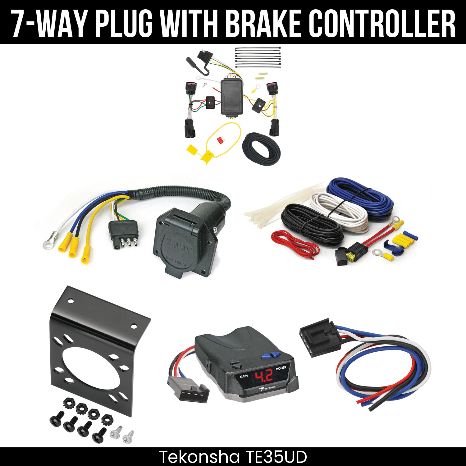 Trailer Wiring 7-Way Economy Plug w/ Bracket , Tekonsha Brake EVN Control