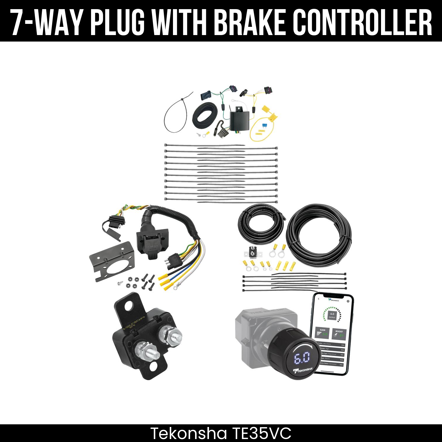 Trailer Wiring 7-Way Plug w/ Bracket , Tekonsha Prodigy iD Smart Brake Control