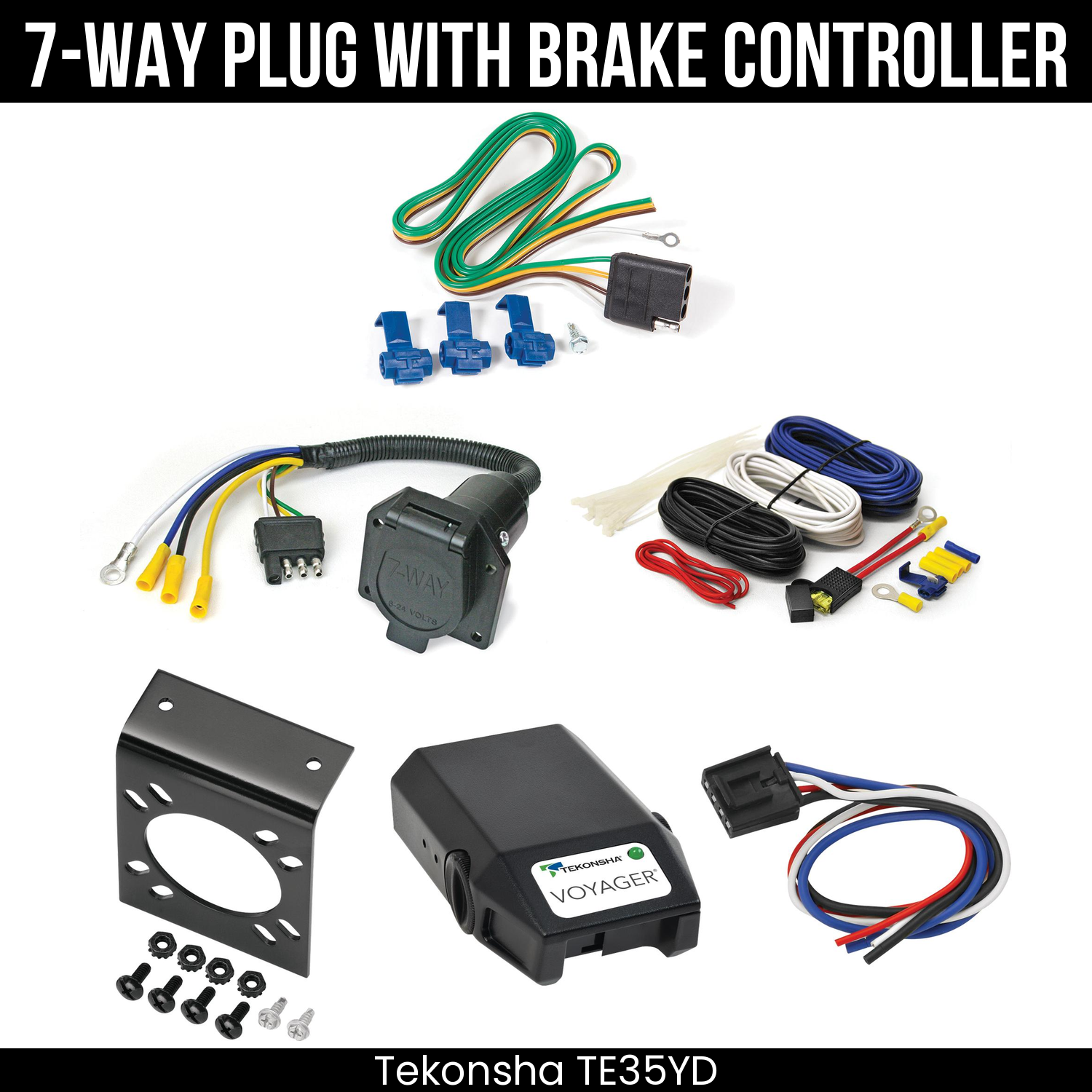 Trailer Wiring 7-Way Economy Plug w/ Bracket , Tekonsha Voyager Brake Control