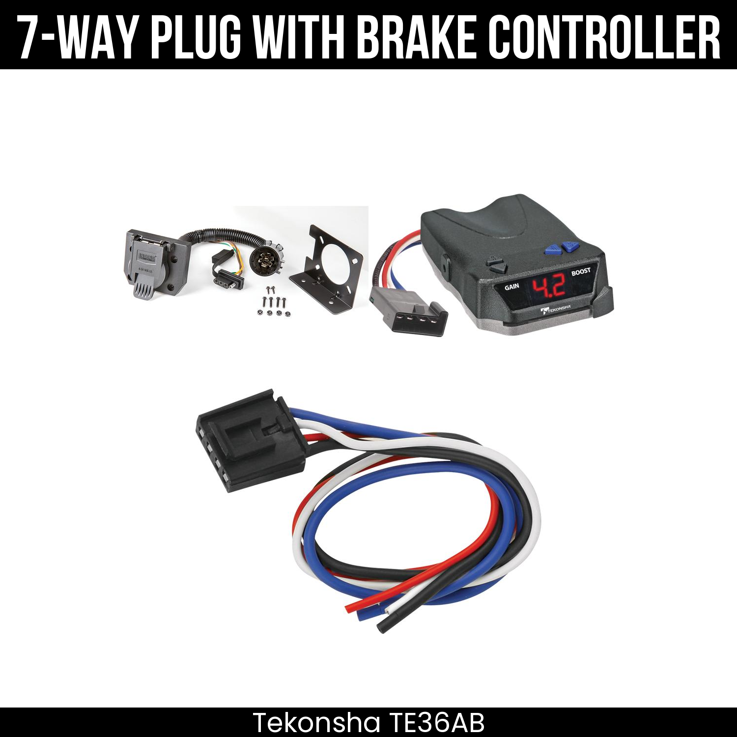 Trailer Wiring 7-Way Plug w/ Bracket , Tekonsha Brake EVN Control