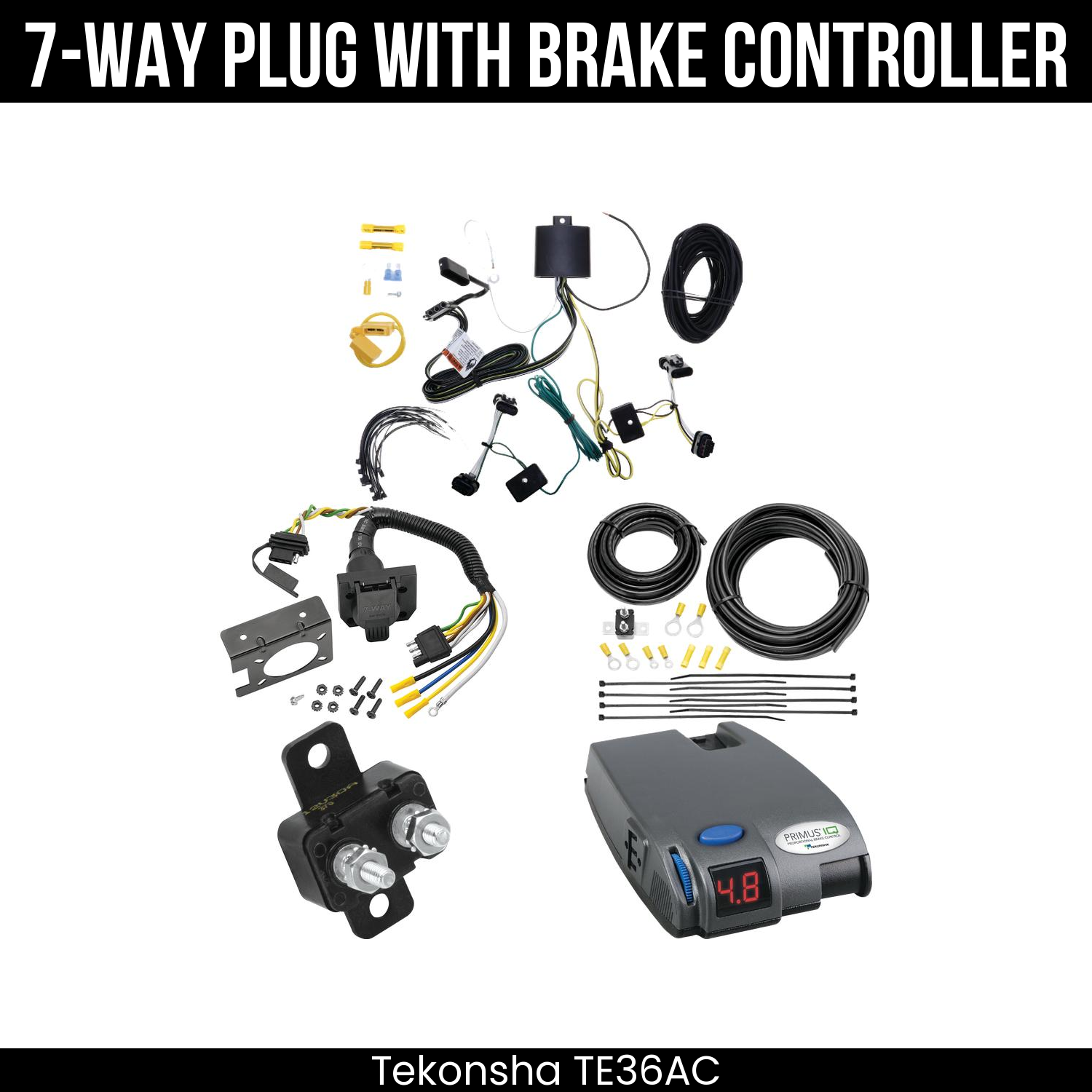 Trailer Wiring 7-Way Plug w/ Bracket , Tekonsha Primus IQ Brake Control
