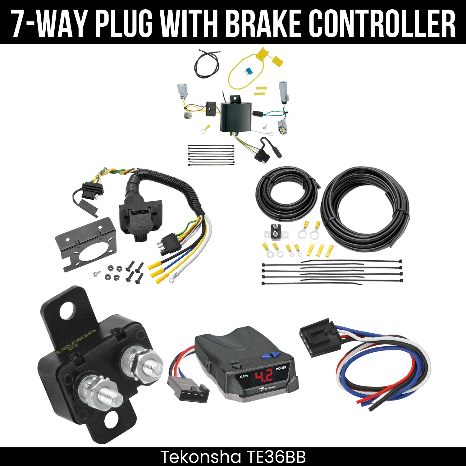 Trailer Wiring 7-Way Plug w/ Bracket , Tekonsha Brake EVN Control