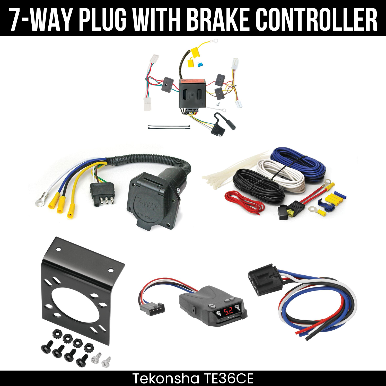 Trailer Wiring 7-Way Economy Plug w/ Bracket , Tekonsha Brakeman IV Brake Control
