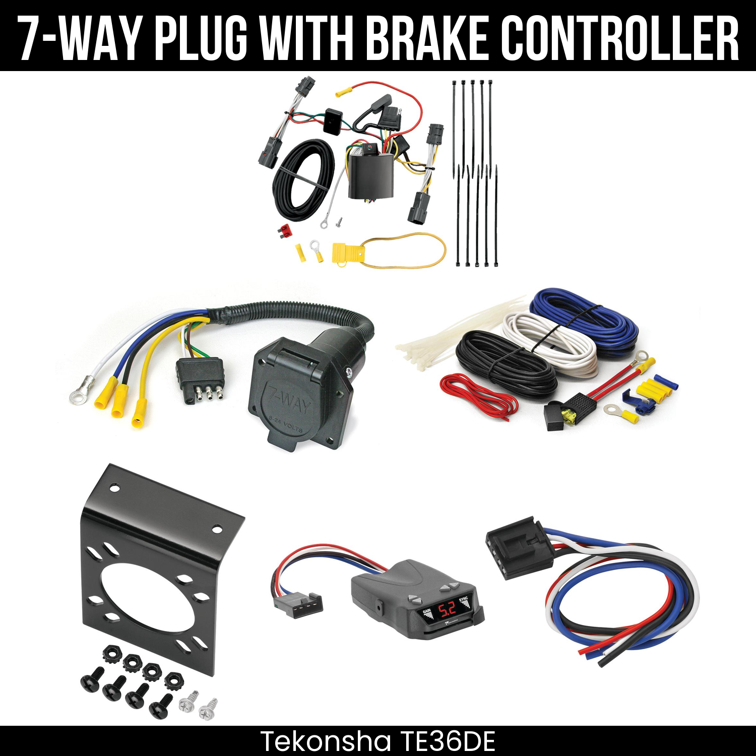 Trailer Wiring 7-Way Economy Plug w/ Bracket , Tekonsha Brakeman IV Brake Control