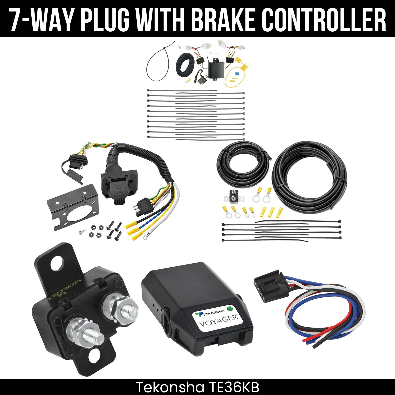 Trailer Wiring 7-Way Plug w/ Bracket , Tekonsha Voyager Brake Control
