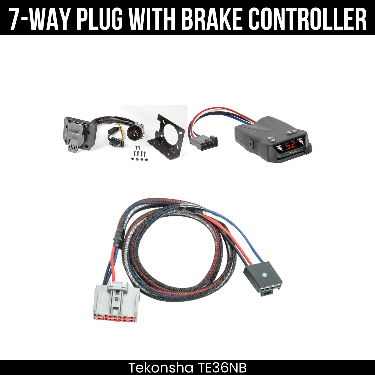 Trailer Wiring 7-Way Plug w/ Bracket , Tekonsha Brakeman IV Brake Control