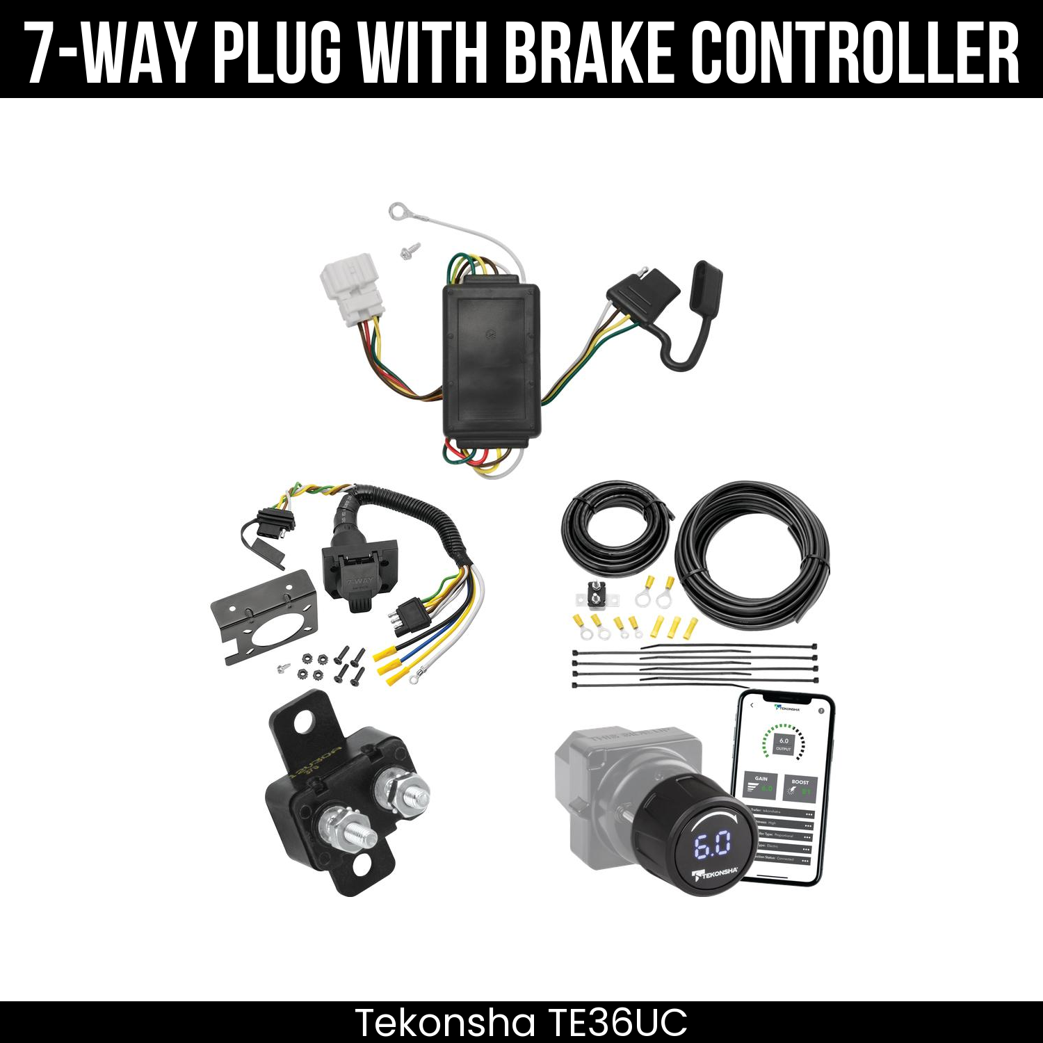 Trailer Wiring 7-Way Plug w/ Bracket , Tekonsha Prodigy iD Smart Brake Control