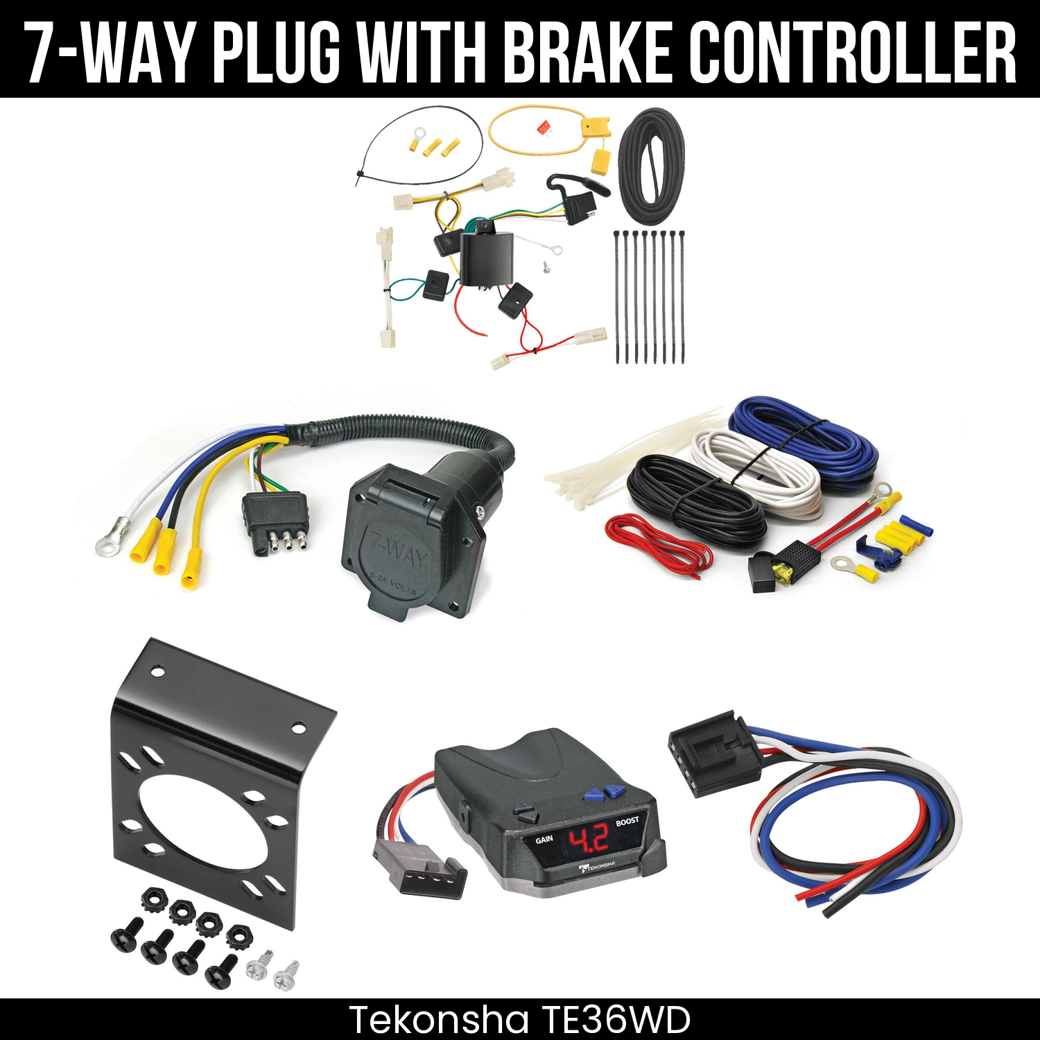 Trailer Wiring 7-Way Economy Plug w/ Bracket , Tekonsha Brake EVN Control