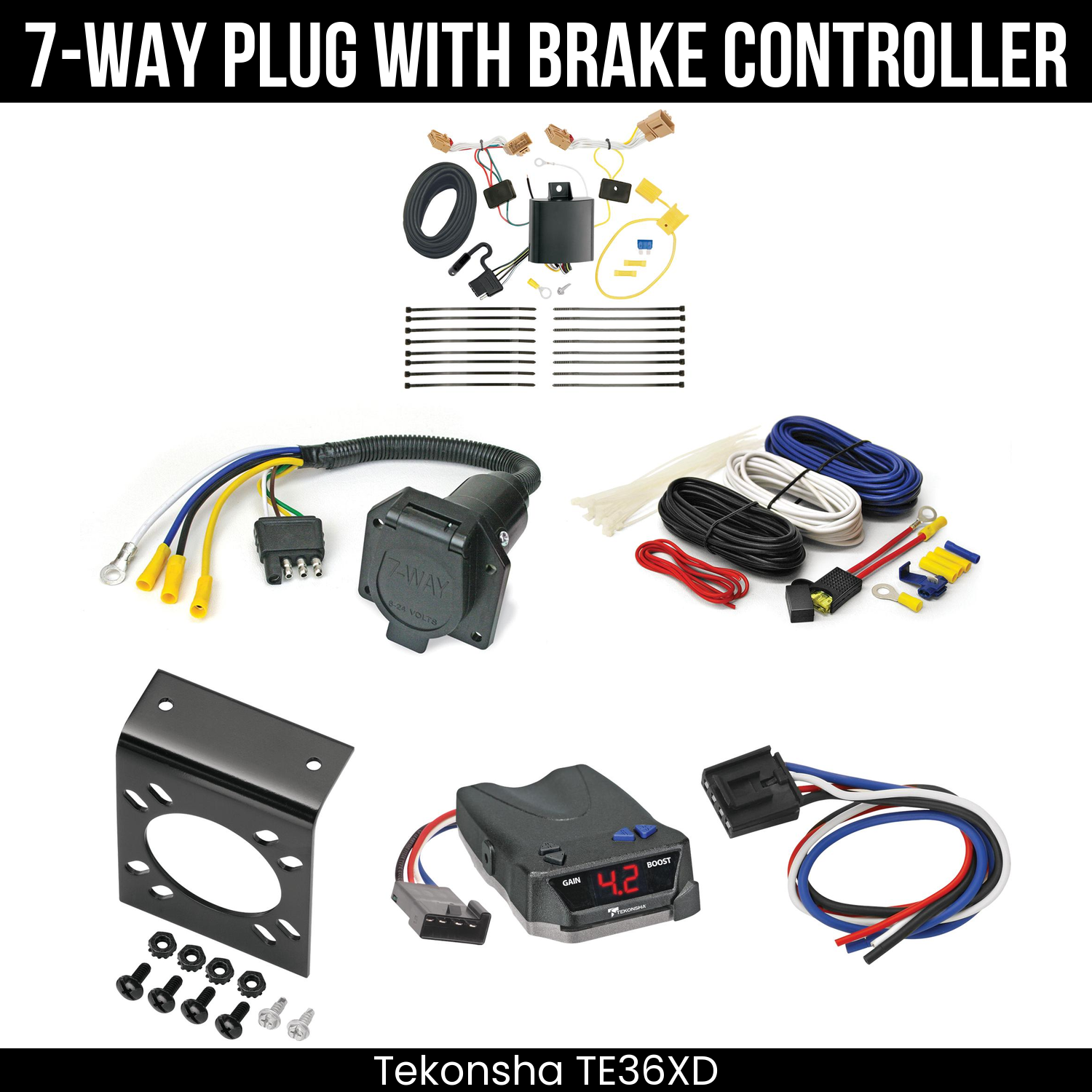 Trailer Wiring 7-Way Economy Plug w/ Bracket , Tekonsha Brake EVN Control
