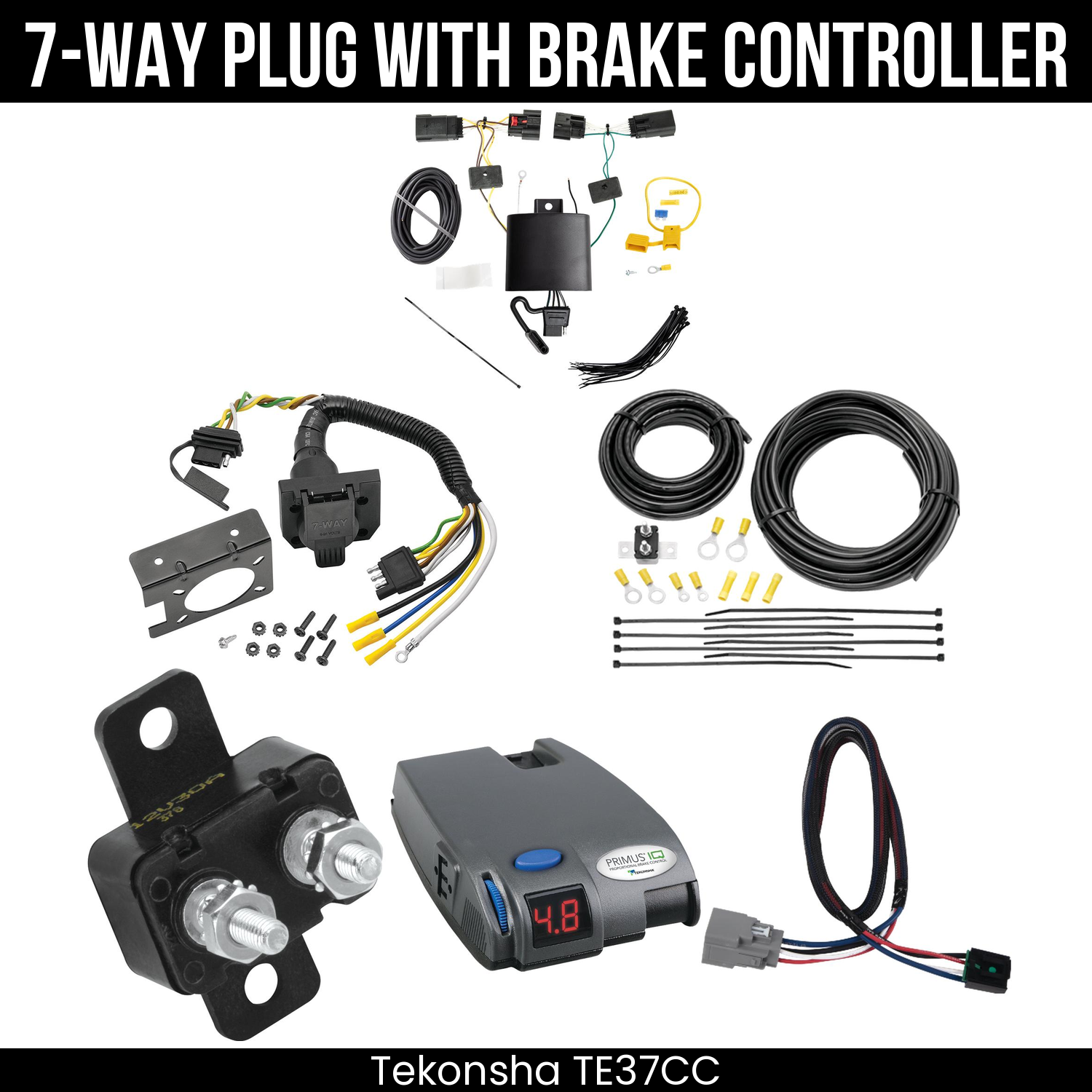 Trailer Wiring 7-Way Plug w/ Bracket , Tekonsha Primus IQ Brake Control