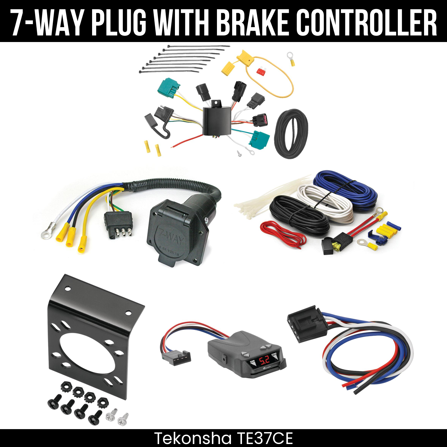 Trailer Wiring 7-Way Economy Plug w/ Bracket , Tekonsha Brakeman IV Brake Control