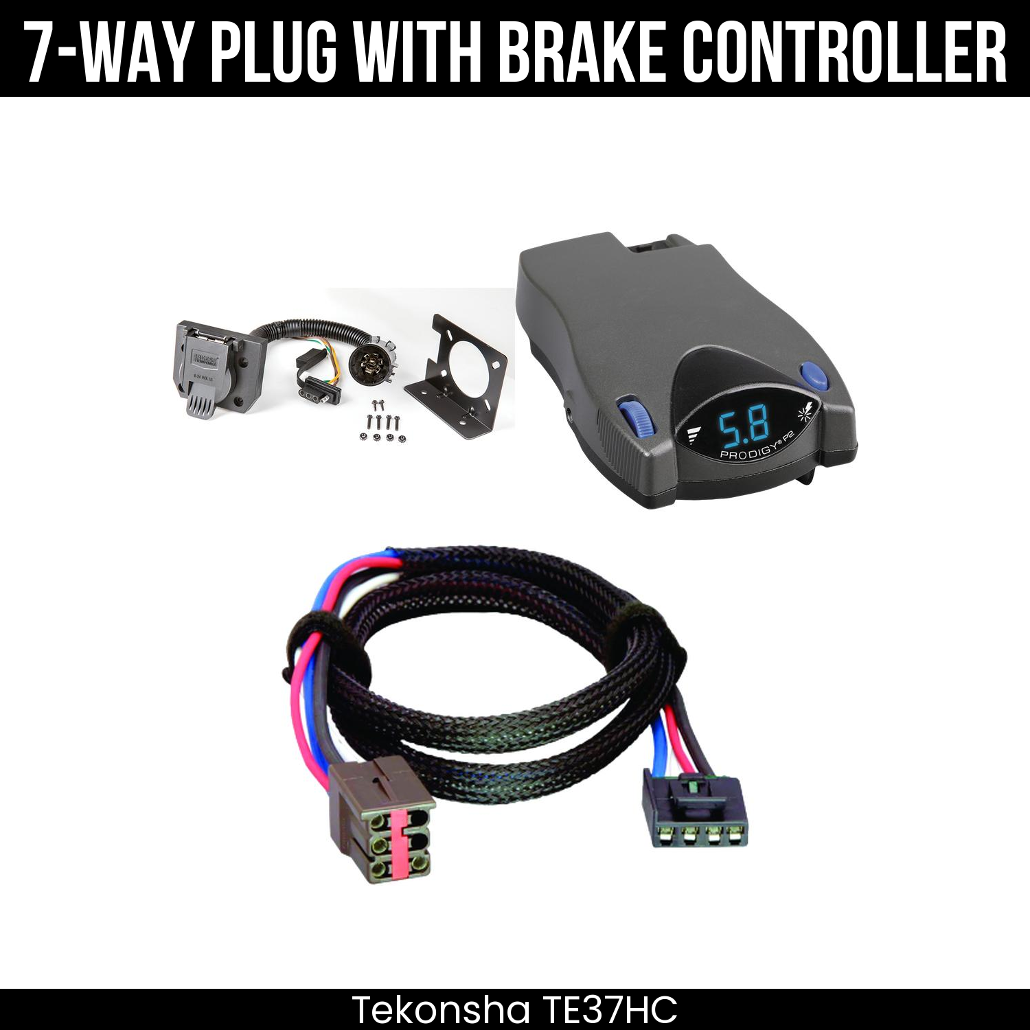 Trailer Wiring 7-Way Plug w/ Bracket , Tekonsha Prodigy P2 Brake Control