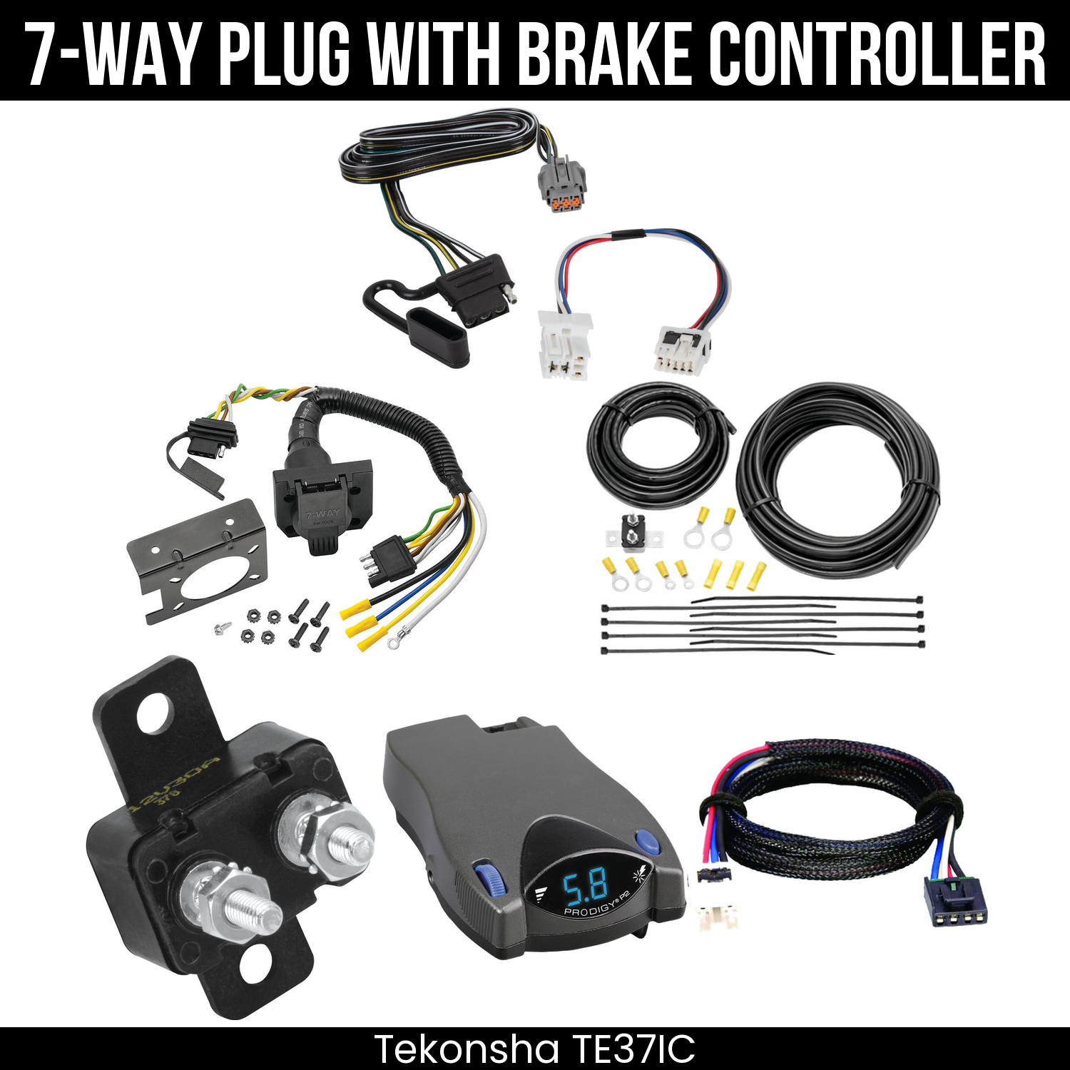 Trailer Wiring 7-Way Plug w/ Bracket , Tekonsha Prodigy P2 Brake Control