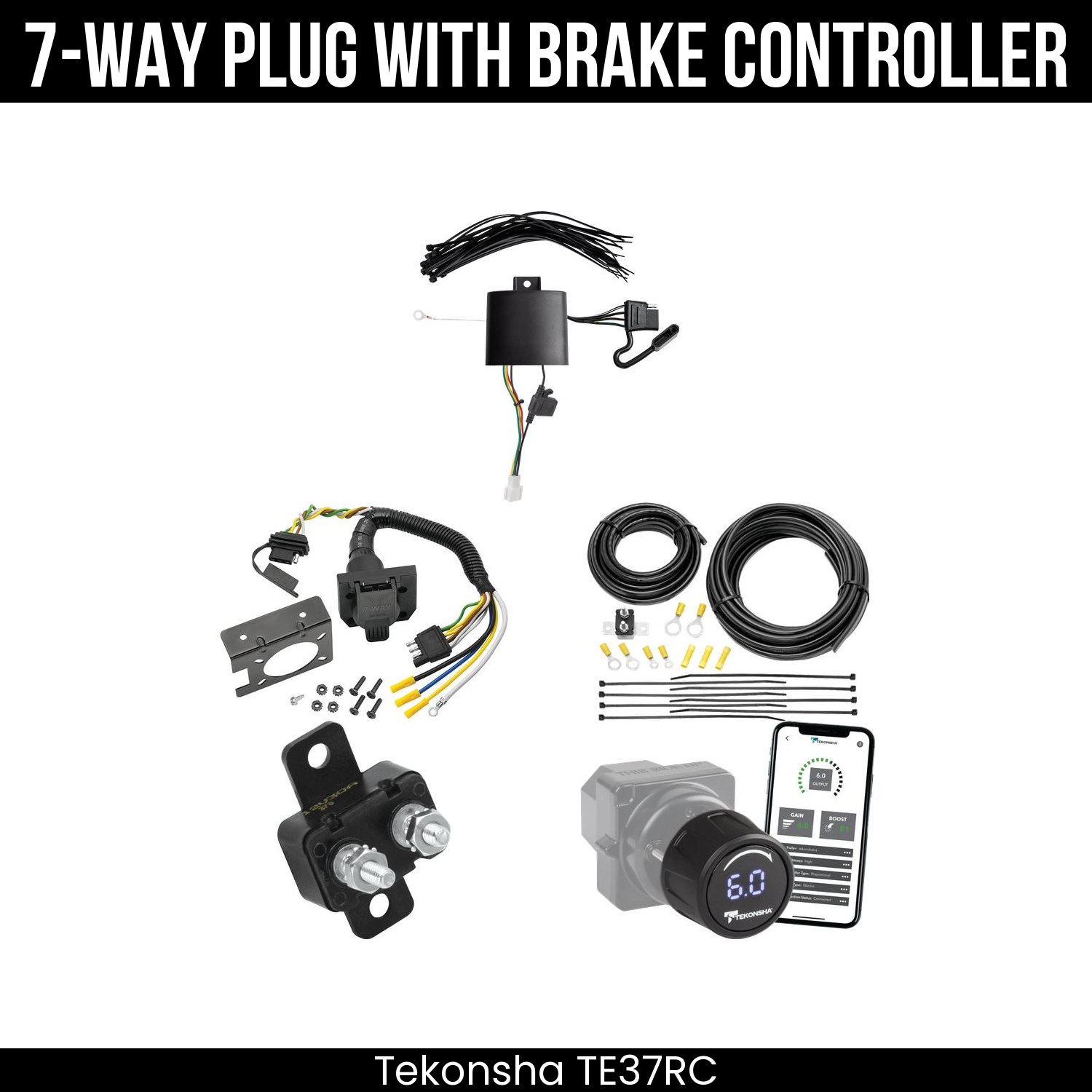 Trailer Wiring 7-Way Plug w/ Bracket , Tekonsha Prodigy iD Smart Brake Control