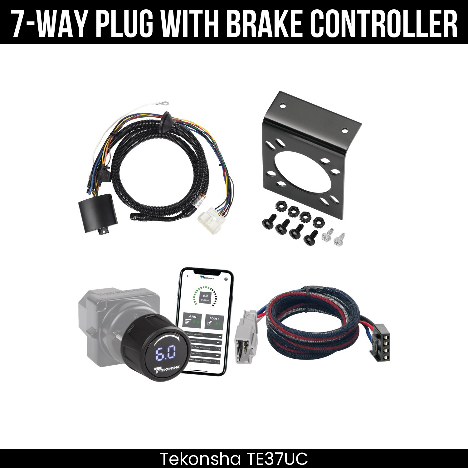 Trailer Wiring 7-Way Plug w/ Bracket , Tekonsha Prodigy iD Smart Brake Control