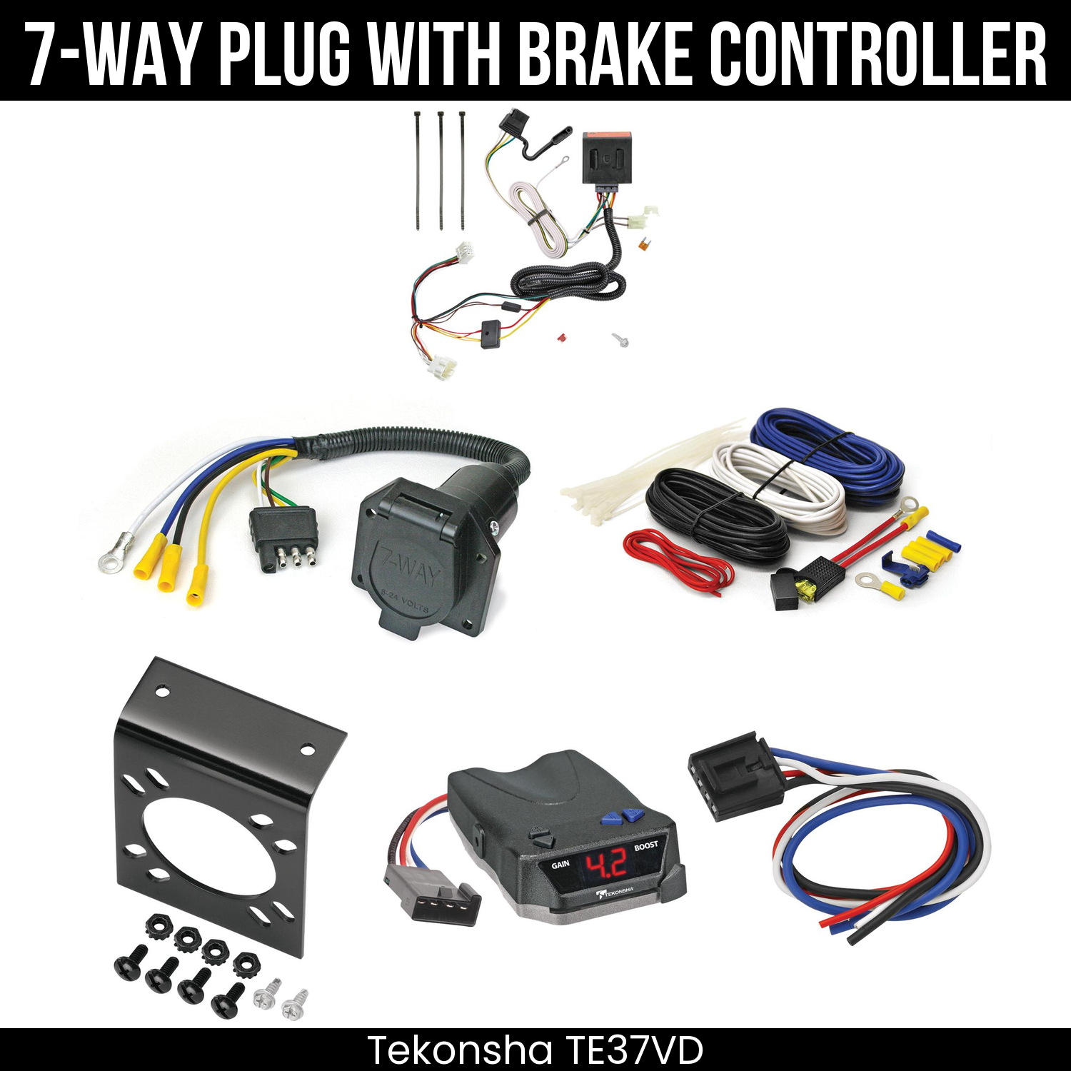 Trailer Wiring 7-Way Economy Plug w/ Bracket , Tekonsha Brake EVN Control