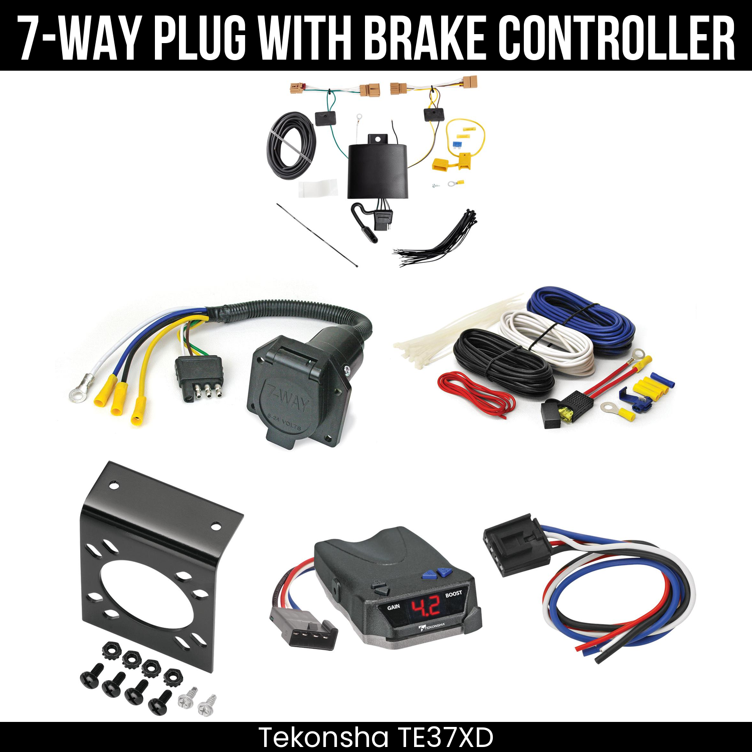Trailer Wiring 7-Way Economy Plug w/ Bracket , Tekonsha Brake EVN Control