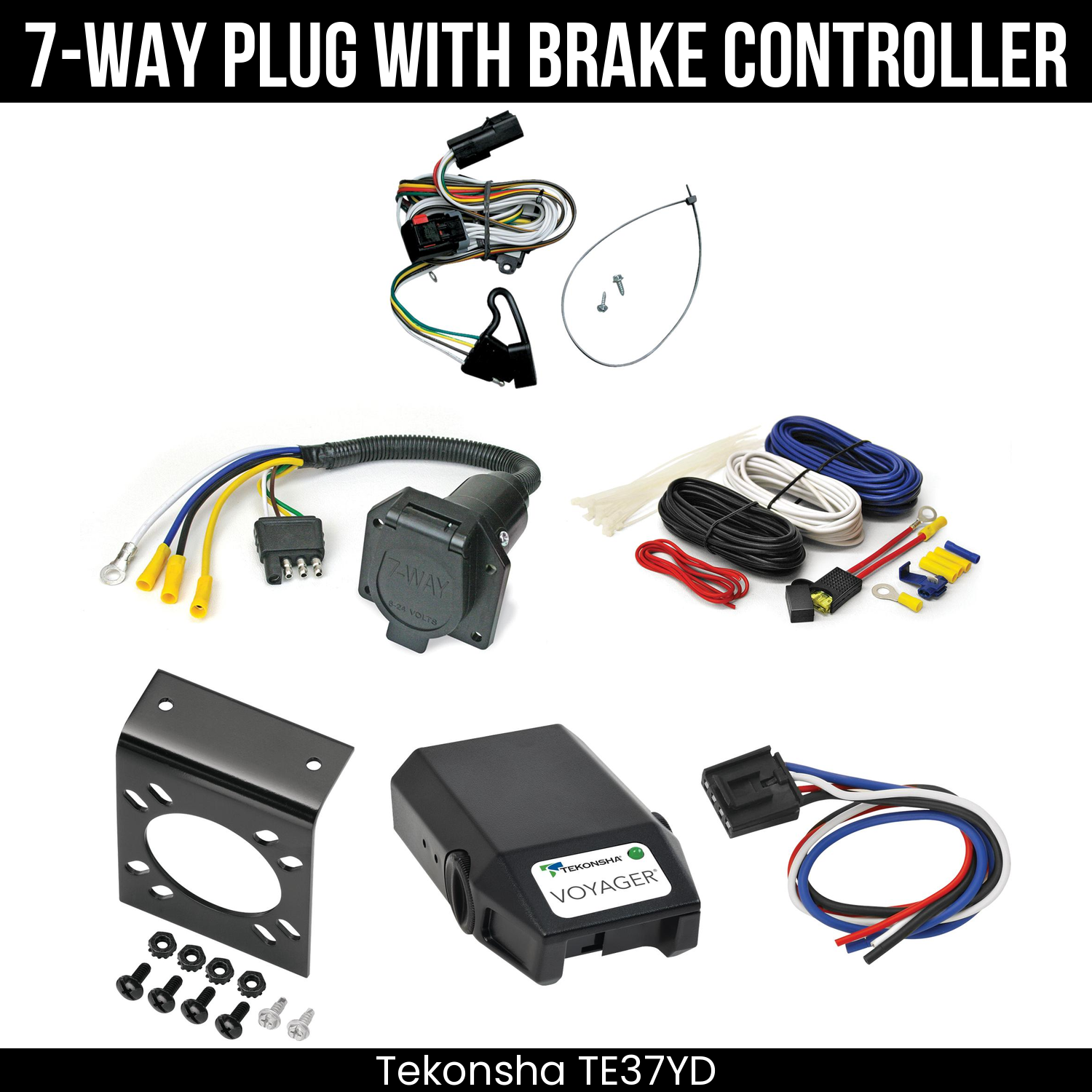 Trailer Wiring 7-Way Economy Plug w/ Bracket , Tekonsha Voyager Brake Control
