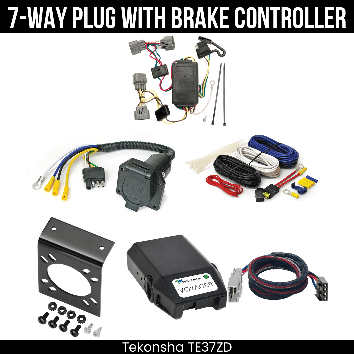 Trailer Wiring 7-Way Economy Plug w/ Bracket , Tekonsha Voyager Brake Control