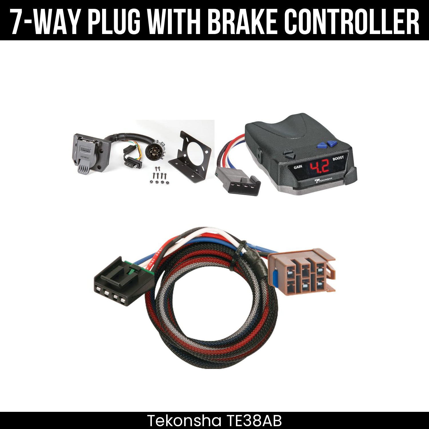 Trailer Wiring 7-Way Plug w/ Bracket , Tekonsha Brake EVN Control