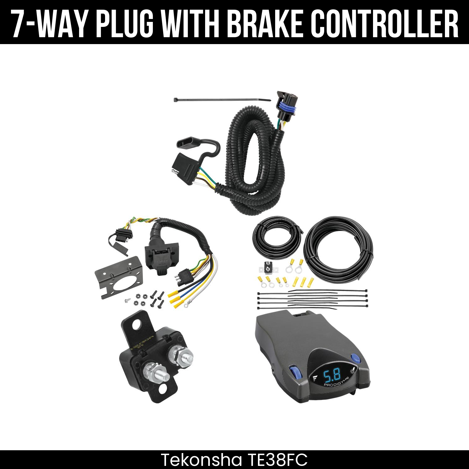 Trailer Wiring 7-Way Plug w/ Bracket , Tekonsha Prodigy P2 Brake Control