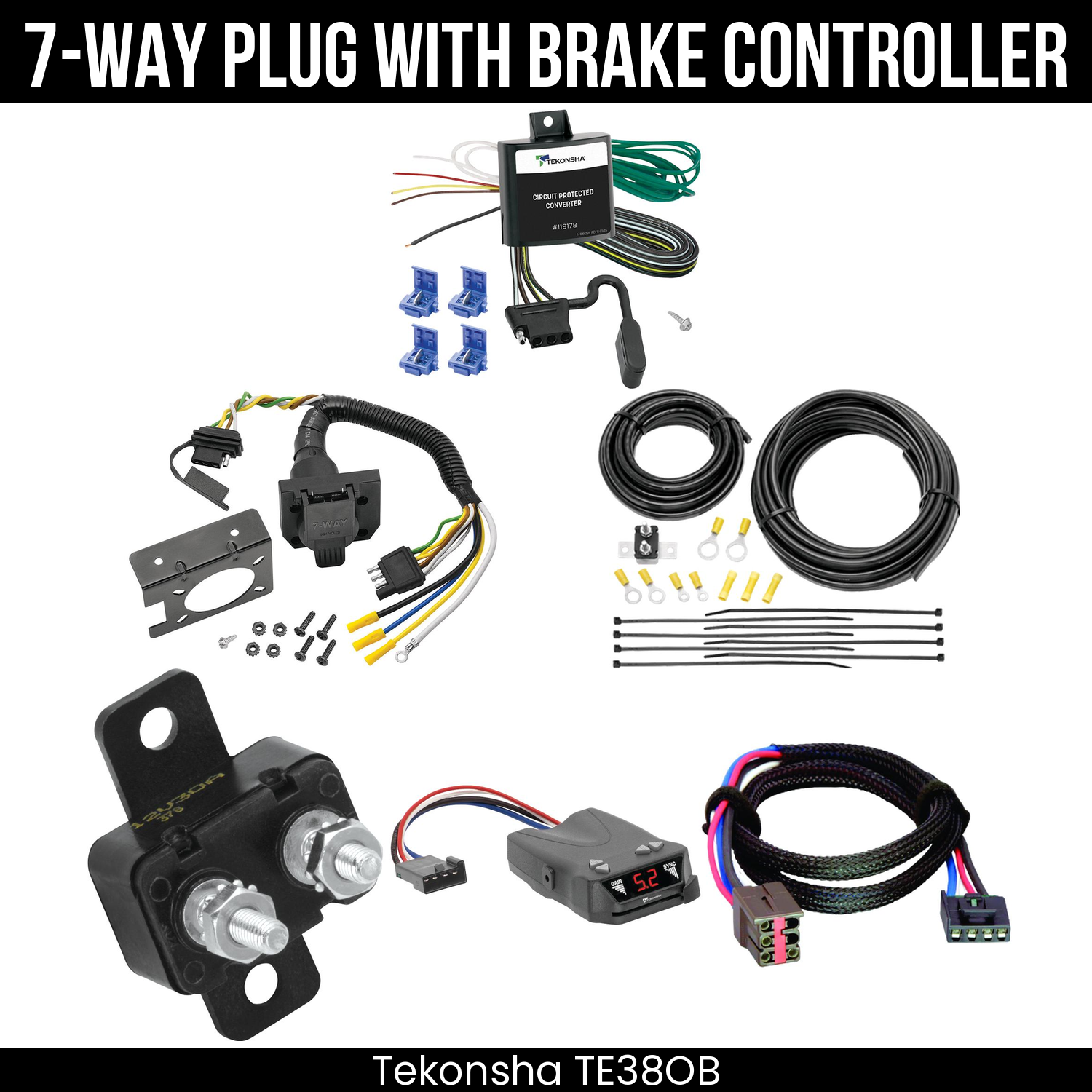 Trailer Wiring 7-Way Plug w/ Bracket , Tekonsha Brakeman IV Brake Control