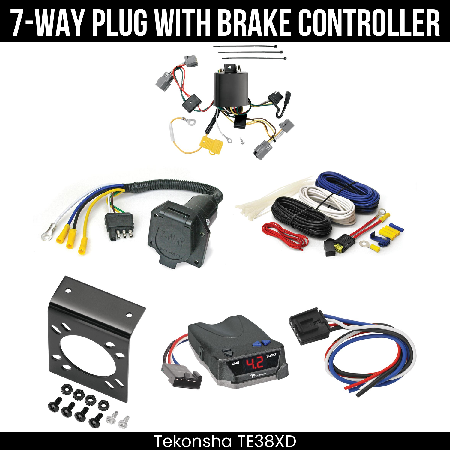 Trailer Wiring 7-Way Economy Plug w/ Bracket , Tekonsha Brake EVN Control