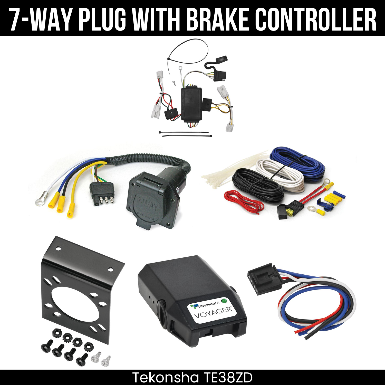 Trailer Wiring 7-Way Economy Plug w/ Bracket , Tekonsha Voyager Brake Control