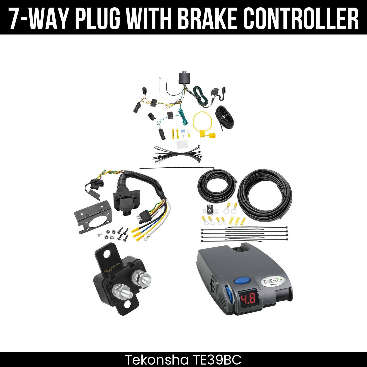 Trailer Wiring 7-Way Plug w/ Bracket , Tekonsha Primus IQ Brake Control