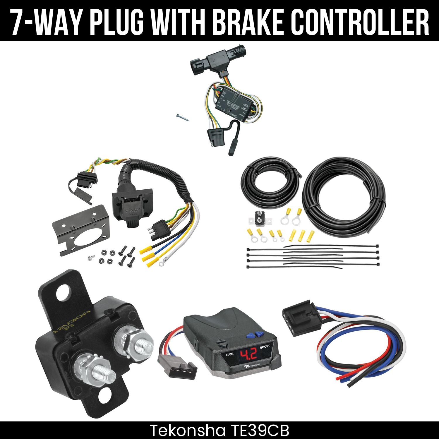 Trailer Wiring 7-Way Plug w/ Bracket , Tekonsha Brake EVN Control