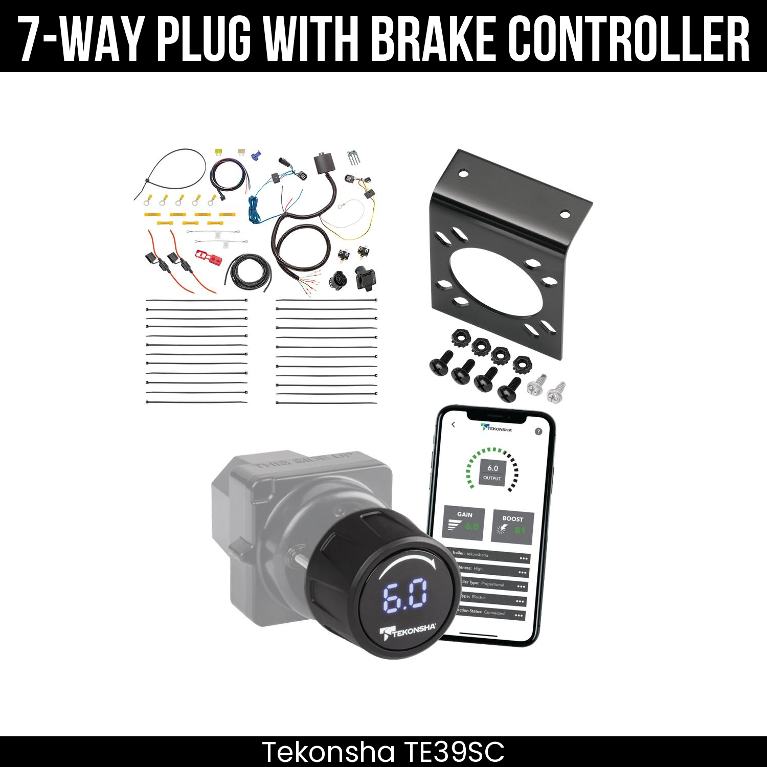 Trailer Wiring 7-Way Plug w/ Bracket , Tekonsha Prodigy iD Smart Brake Control