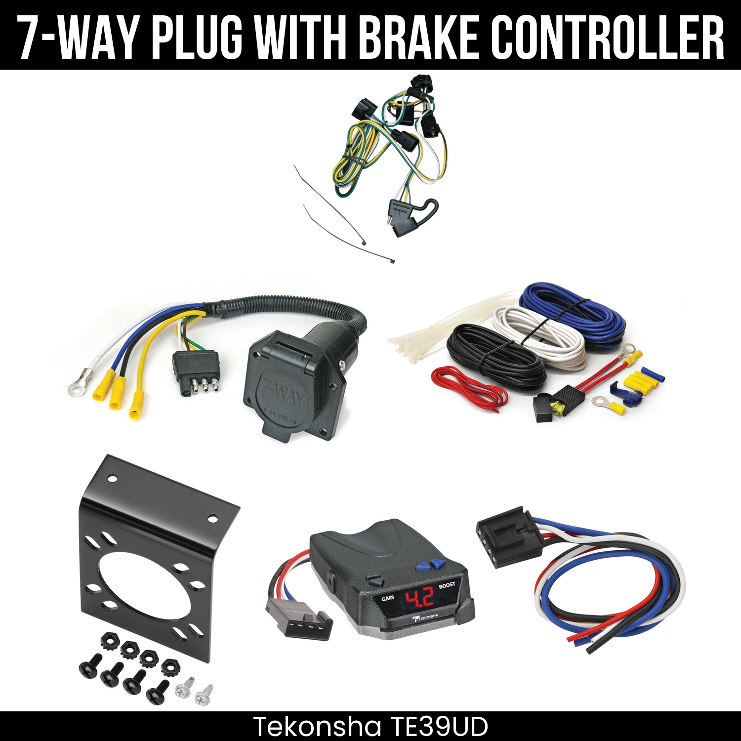 Trailer Wiring 7-Way Economy Plug w/ Bracket , Tekonsha Brake EVN Control