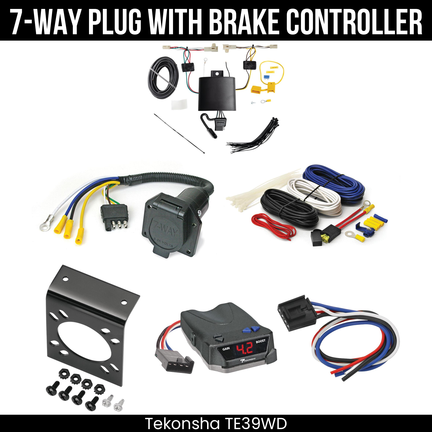 Trailer Wiring 7-Way Economy Plug w/ Bracket , Tekonsha Brake EVN Control