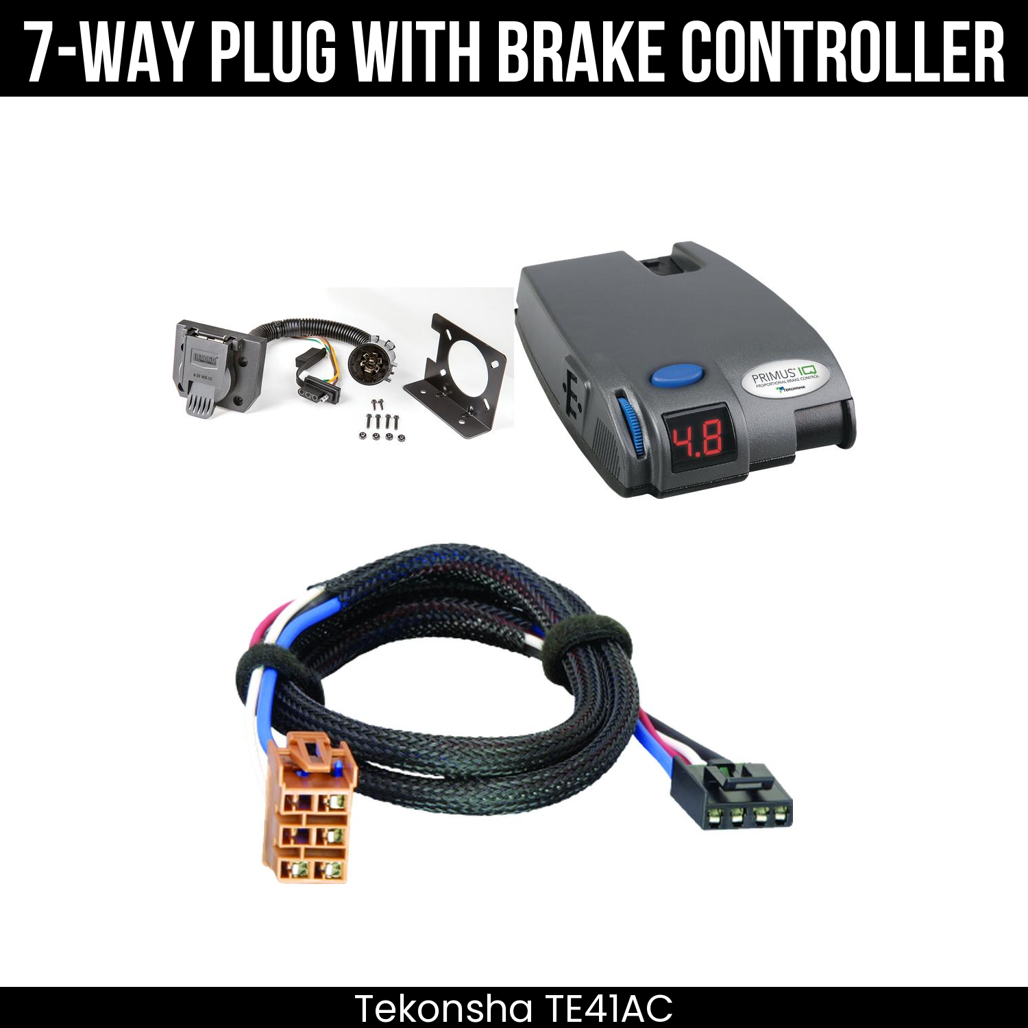 Trailer Wiring 7-Way Plug w/ Bracket , Tekonsha Primus IQ Brake Control